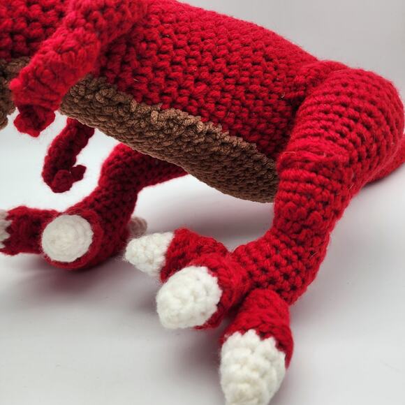 Handmade Crochet Red T-Rex Jumbo Dinosaur Plush 24" Large Stuffed Animal - Picture 3 of 16